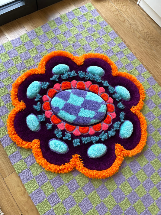 Très grande fleur 3D psychédélique à franges (tapisserie murale)