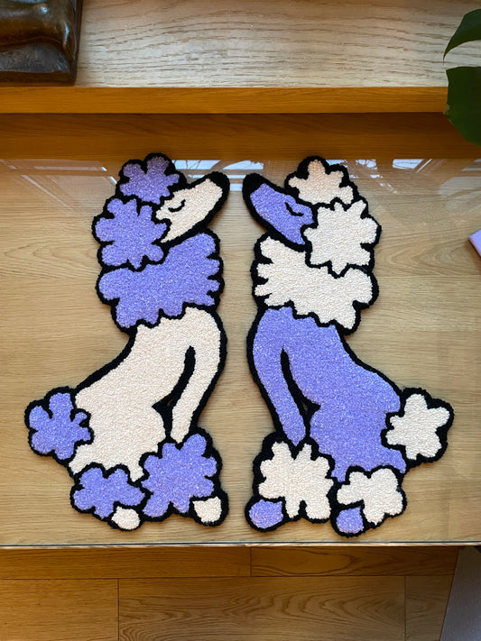 « Kate » et « Iris » duo de tapisseries caniche décoration murale tufting